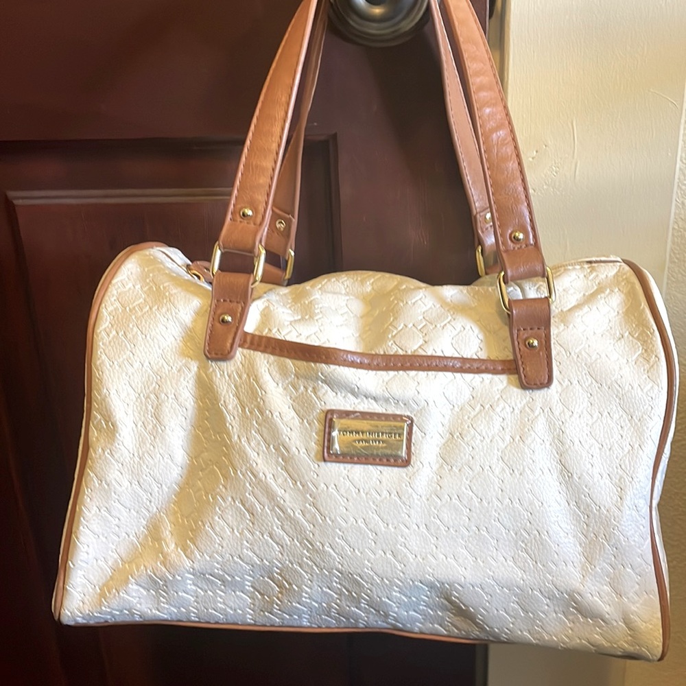 Tommy Hilfiger white and tan handbag